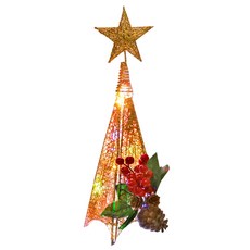 桌上型聖誕裝飾四角樹塔 LED燈彩光銅線燈串 USB電池燈兩用 紅金系 38cm