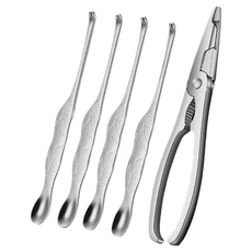 JOJOGO 螃蟹夾五件套 304不鏽鋼 含蟹鉗和蟹針, 墨綠色, 1組, 蟹鉗-17.8x3.6cm±5%、蟹針-16.5x1.5cm±5%、收納盒-22x5cm±5%