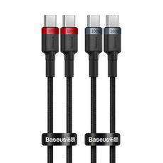 Baseus 倍思 Cafule系列 E-Marker晶片 TYPE-C對TYPE-C快充傳輸線 100W 2件組, 2m, 紅色，灰色, 1組