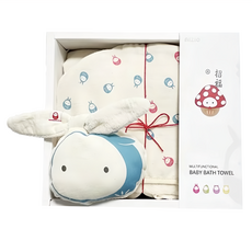 nIZio 招福小飛成長浴巾彌月禮組, 小小兔 桃紅藍色, 1組