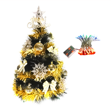 摩達客 耶誕台製 特級黑色松針葉聖誕樹 2尺 配件含50燈LED燈, 四彩光, 1組, 60 x 37cm