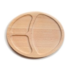 Homely Zakka 木趣食光 日系木質橢圓分隔餐盤 天然無塗裝櫸木, 24 x 19.5 x 1.8cm, 1個
