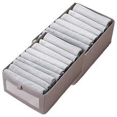 棉麻收納盒 Set 2, 灰色/米色, 透明視窗, 摺疊收納, 34.5 x 20 x 15cm, 2組