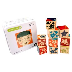 娃娃國 口袋隨身盒桌遊 六面拼圖玩具塊, 數字星星圖案木質玩具, 1盒