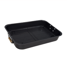 CHEFMADE 學廚 烘焙廚房系列 15寸不粘烤雞盤帶平網烤架 黑色, WK10053