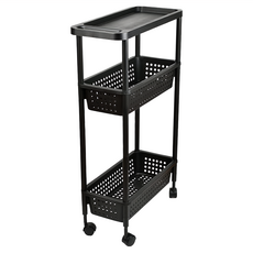 PEARL LIFE 珍珠金屬 日本製窄版收納推車 3層 48 x 21.5 x 80cm 1.1kg, 黑色