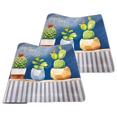 BonBon naturel 軟式珪藻土踏墊 2入 超強止滑 瞬間吸水 耐刮耐磨, 60 x 40cm, 藍色仙人掌