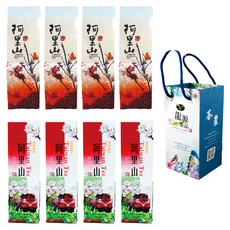 龍源茶品 鑫龍源 阿里山生清香 + 中發酵花果香金萱茶葉 附提袋, 生清香 150g 4包 + 花果香 150g 4包, 1組