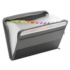 AHOYE A4拉鍊式風琴夾 13個獨立文件夾袋 超大容量 配有索引標籤 半透明設計, 黑色, 1個