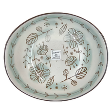 YUKURI 日本美濃燒 芬蘭花紋橢圓碗 淡藍花園, 17.2 x 15 x 4.7cm 陶瓷碗, 1個