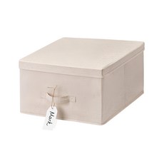 YOUFONE 日式無印棉麻布抽屜式可折疊收納箱, M(30 x 30 x 16cm), 米色, 1個