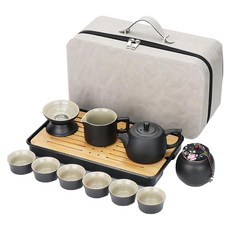麂皮旅行茶具套裝, 1組, 白色皮箱 + 井蘭壺, 黑色, 白色