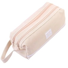 AHOYE 大容量雙層牛津布鉛筆袋 米色 學生文具收納好幫手, 1個