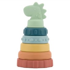 Itzy Ritzy 固齒咬咬疊疊樂 食品級矽膠 美國設計/中國製造 3個月以上, 9.5 x 9.5 x 16.5cm, 俏皮恐龍, 1組