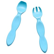 SIMPLA 玉米田 優質 BABY 主食專用嬰童餐具叉匙組 PLA環保無毒, 湯匙 + 叉子, 藍色, 1組