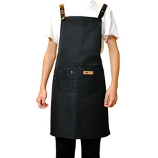 Nusimbi 簡約工作圍裙 H型背部款式 可調節尺寸腰帶, 黑色, 1件