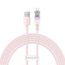 Baseus 倍思 探索者系列 智慧溫控快充傳輸線 USB-iPhone 2.4A, 2m, 1條, 粉色