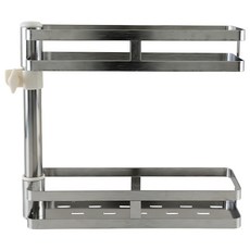 FAmILyLIFE 生活 304不銹鋼可調式免釘2層轉角壁掛架 37.5 x 12 x 38cm 1510g, 可調式 銀色, 1個