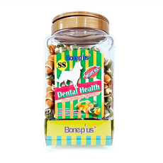 Boneplus 綜合雙色潔牙骨結，能長時間耐咀嚼, 天然乳酪, 牛奶添加, 1桶, 1.1kg