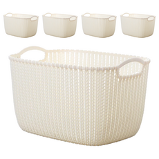 仿藤編收納籃 中(24 x 17 x 16cm) 米白色, 5個