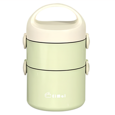 SUnORO 304不鏽鋼 可微波雙層保溫防燙便當盒 1.8L, 萌綠色, 1個