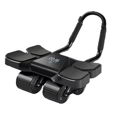 MICHAEL FITNESS 麥克健身 液晶螢幕四輪健腹輪, 255mm加寬, 穩固不側翻, 四肘撐設計, 黑色