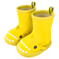 JAR 嚴選 可愛鯊魚兒童雨鞋, 200mm, 黃色, 卡通造型防水舒適兒童雨靴