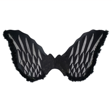 摩達客 COSPLAY派對變裝扮 大天使翅膀道具, 黑色 絲襪布 羽毛 展開長56x寬100 cm, 1個