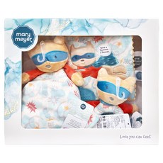 mary meyer 蜜兒 臻藏禮盒 柔軟安撫巾 手搖鈴 固齒多功能沙沙紙 可愛造型 通過CPSC認證 適用年齡0歲以上, 小英雄