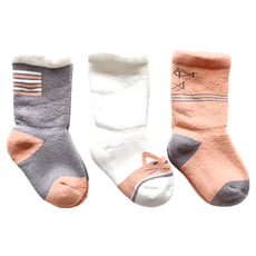 bebehome 加厚兒童毛圈襪 貓咪3件組, 貓咪, M(12~14cm)