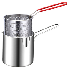 多用途304不鏽鋼 家用油炸鍋 加高直筒 省油防濺, 1個, 12.7cm