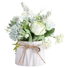 éclat 人造北歐ins風迷你療癒陶瓷麻繩小盆栽 兔耳綠牡丹 桌面裝飾 清新 增添生活品味, 1個