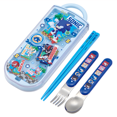 Skater 銀離子兒童餐具三件組, 湯匙 + 叉子 + 筷子 + 收納盒, 音速小子, 1組