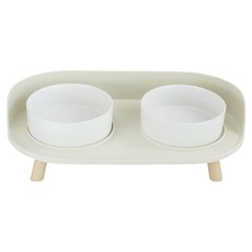 寵物星樂園 狗用水盆月半型雙碗 珍珠白 寵物餵食器, 1個
