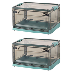 HAPPY ISLAND 三開式折疊收納箱 透明 升級鎖扣 方便移動 安裝簡單, 中號(47 x 35 x 23.5cm), 綠色, 2個