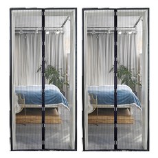 磁吸式防蚊門簾-基礎款 聚酯纖維紗網材質 魔鬼氈黏貼 無須打孔, 90 x 210cm, 黑色