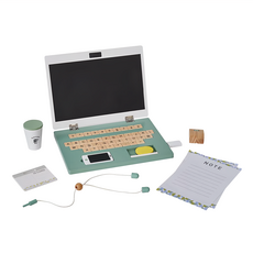 TEAMSON 小幫手木製磁吸筆記型電腦辦公組, 角色扮演, 仿真配件, 綠色配件, 混合顏色, 1組