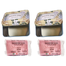 康汰 甘油馬賽皂，玫瑰香，100g，鐵盒裝，義大利製, 2個
