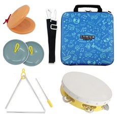 samick 三益樂器 節奏樂器組 NSR-E32 鈴鼓 + 三角鐵 + 響板 + 鑼 + 收納盒, 藍色, 1組