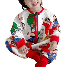 Shinchan 蠟筆小新 秋冬全棉質無痕防踢被 螺紋袖口褲口設計 全身無縫 三頭拉鍊, 紅腳踏車小新