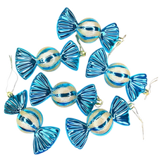 摩達客 耶誕彩繪電鍍糖果吊飾 Set 6個 11cm (藍色系), 1組