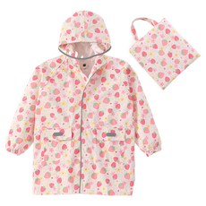 愛北鼻 兒童加厚加強防水雨衣 加高領口防水 附贈收納袋, 花花小草莓, 140~150cm