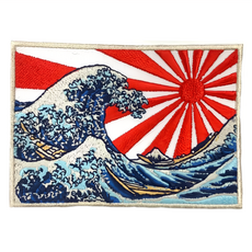 A-ONE 匯旺 地標造型刺繡, 9x6cm, 台灣製, NO.364 日本 神奈川沖浪裏 旭日旗 浮世繪, 1個