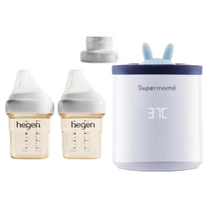 Super mama寵愛寶寶家用禮組合：星空小兔溫奶器，hegen奶瓶150ml*2+轉接環, 1組, 混合色