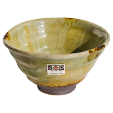 佐和陶瓷 萬古燒開片四井陶瓷碗 日本製 13 x 7cm 350ml 日式餐碗, 1個, 萬古綠釉