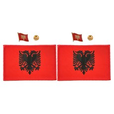 A-ONE 匯旺 阿爾巴尼亞 國旗刺繡 + 國旗別針 Set DIY國旗刺繡徽章 8x5cm 15x12x1mm 台灣製, 彩色, 2組