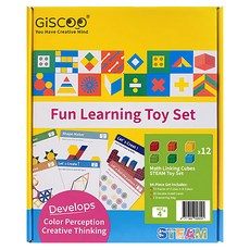 GiSCOO 聚思庫 STEAM系列 麥斯大方塊 益智教具組, 4cm彩色大方塊, 20張全英文雙面圖卡, 訓練手部抓握肌力，培養學齡前專注力、創造力, 1組