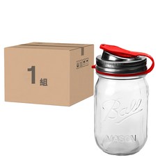 Ball 梅森 EcoJarz x Ball 隨行玻璃梅森罐 窄口徑 紅色 16oz, 1組, 480ml