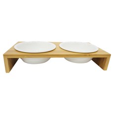 Catfeet 竹製ㄇ形雙碗 大陶瓷碗 820g 竹/陶瓷材質, 白碗 + 木紋架, 1個