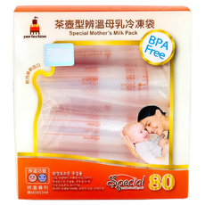 Perfection 茶壺型直立式辨溫母乳冷凍袋 雙邊夾鏈防滲透抗污染設計 SGS、CNS、韓國塑化劑檢驗合格 韓國製造進口, 240ml, 80個, 1盒